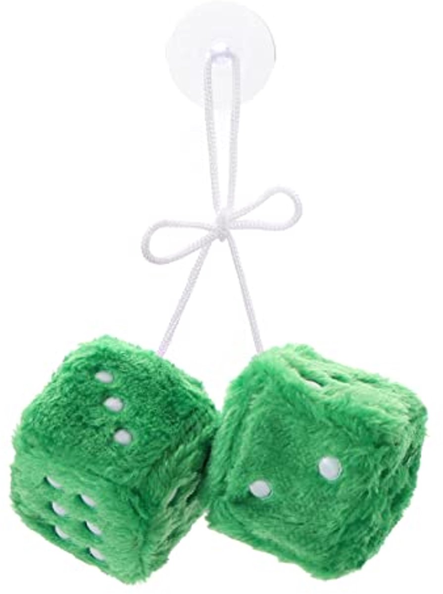 Hangende Pluche Dobbelstenen voor Auto en Huis - Zachte Decoratie met Zuignap - 6 cm Groen