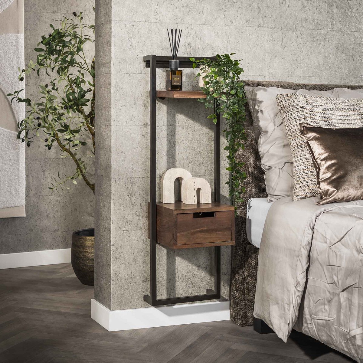 PS-Collection Nachtkastje Air Solid XS - Acaciahout Bruin - nachtkast, nachtkastje, nachtkastjes, nachtkastjes industrieel, nachtkastje hout, nachtkastjes modern, nachtkastje zwevend