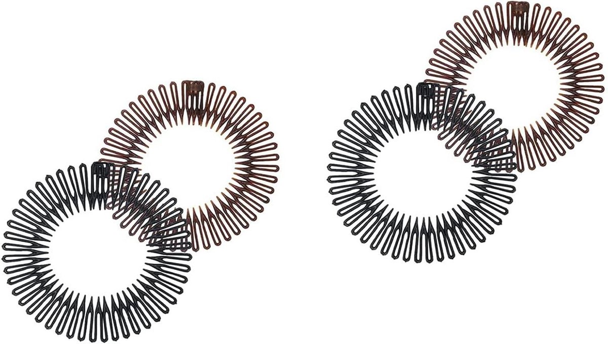 Elastische kammen set van 4 stuks in 2 kleuren, flexibel en rond, gemaakt van kunststof - Haarkammen voor dames en hoofdband voor haar, geschikt voor meisjes en vrouwen - Zwart en bruin