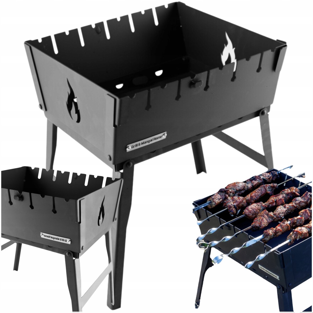 Mangal Grill Koffer 6 Spiesen Koolgrill Opvouwbaar Metaal 2mm Compact