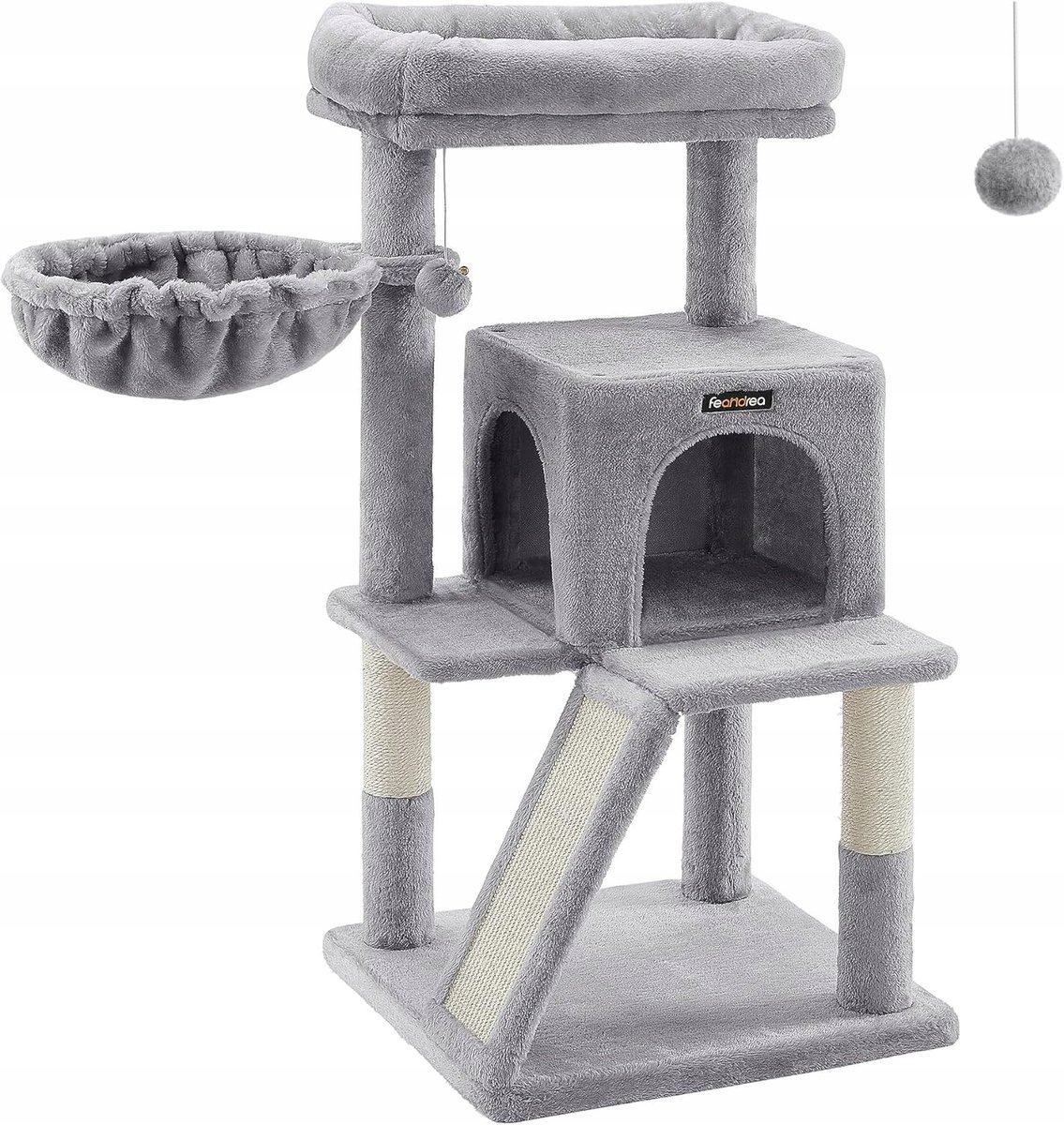 Grote Kattenkrabpaal met Huisje, Speelgoed en 3 Niveaus