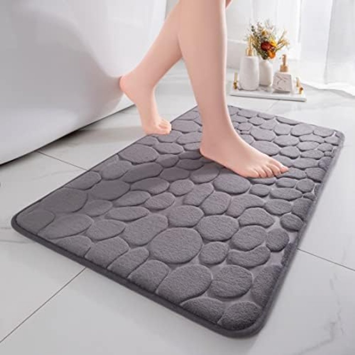 PromoHome Luxe Badkamer Mat 43x61 cm - Absorberend & Antislip - Donkergrijs - geschikt voor badkamer en woonkamer.