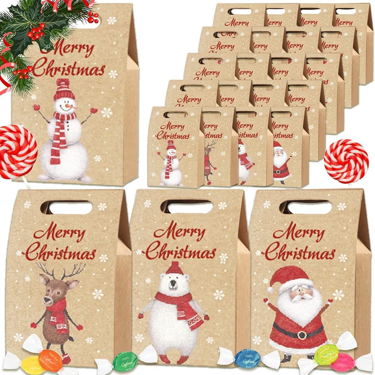 24 stuks Kerst Cadeauzakjes – Papieren Snoepzakjes voor Kinderen – Geschenken, Koekjes & Snoepjes