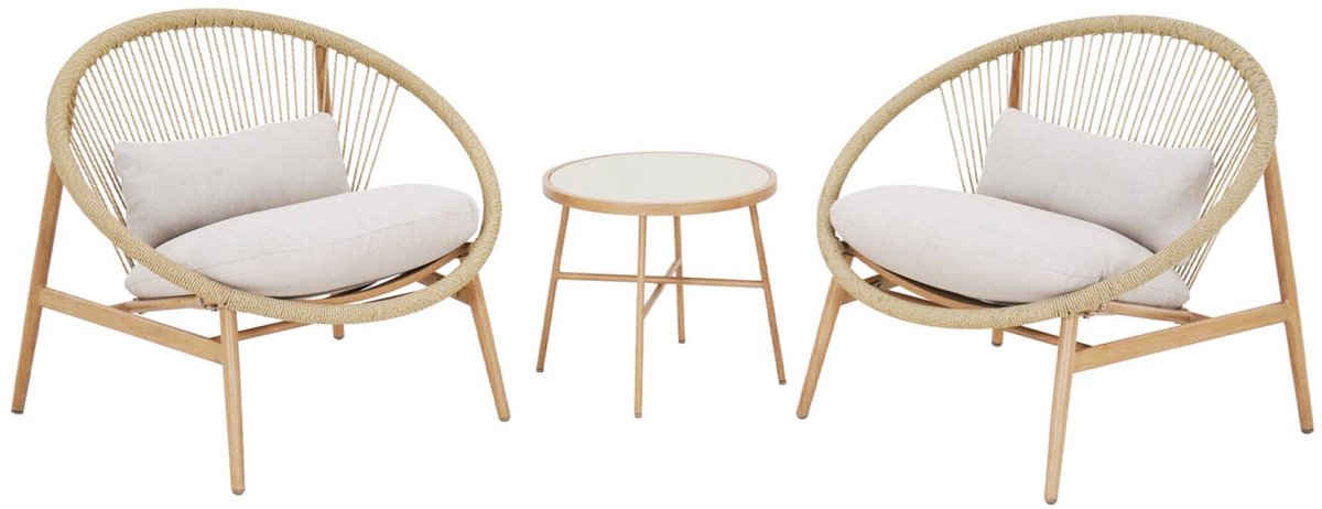 sweeek - Set van 2 tuinstoelen met stalen en rotan tafel - narola