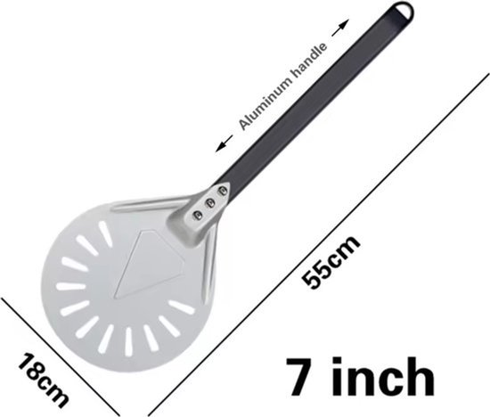 Aluminium pizzadraaier met 55 cm aluminium handvat, 18 cm breed, 7 inch.