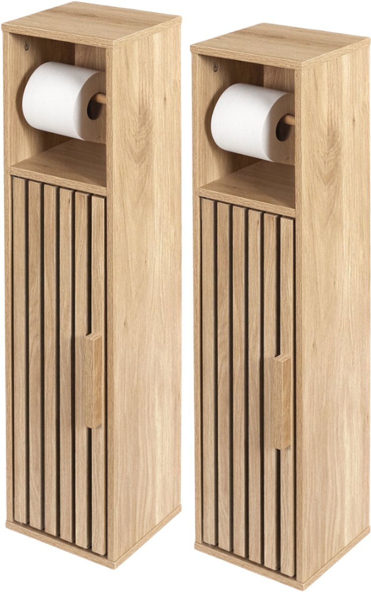 MISOU Klaus Toiletkastje - Set van 2 - WC kastje - Badkamerkastje - WC rolhouder - Toiletrolhouder - Staand - Hout - Smal