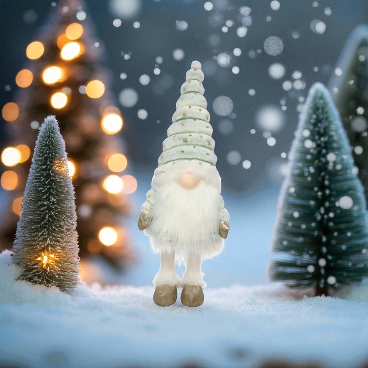 Kerstgnoom met verlichte neus 58cm - Groen - Kerstdecoratie
