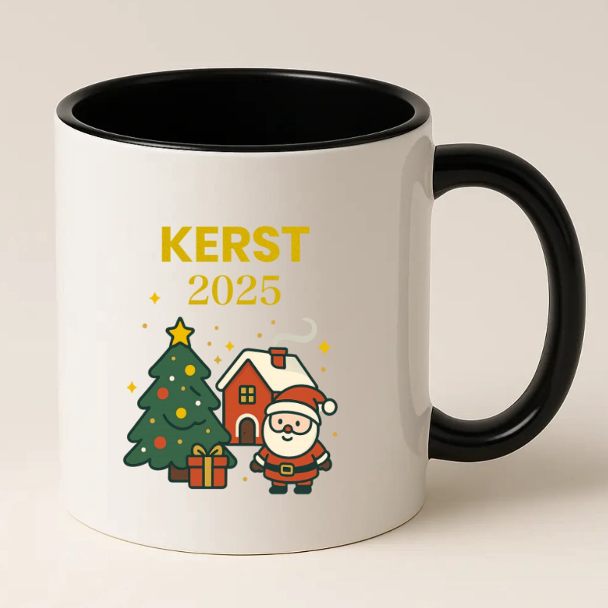 Kerstmok 2025 - Zwarte Mok - Kerstcadeautje - Leuk voor thuis of op kantoor