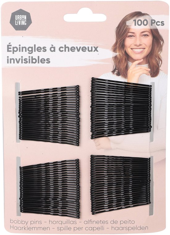 Épingles à cheveux noires, 100 pièces, emballées sur carte avec modèle.