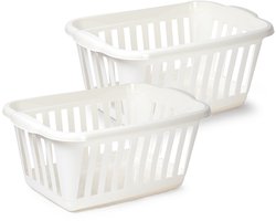Plasticforte Wasmand - 2x - wit - kunststof - 40 liter - 60 x 40 x 26 cm - manden voor wasgoed - huishouden - opbergmand