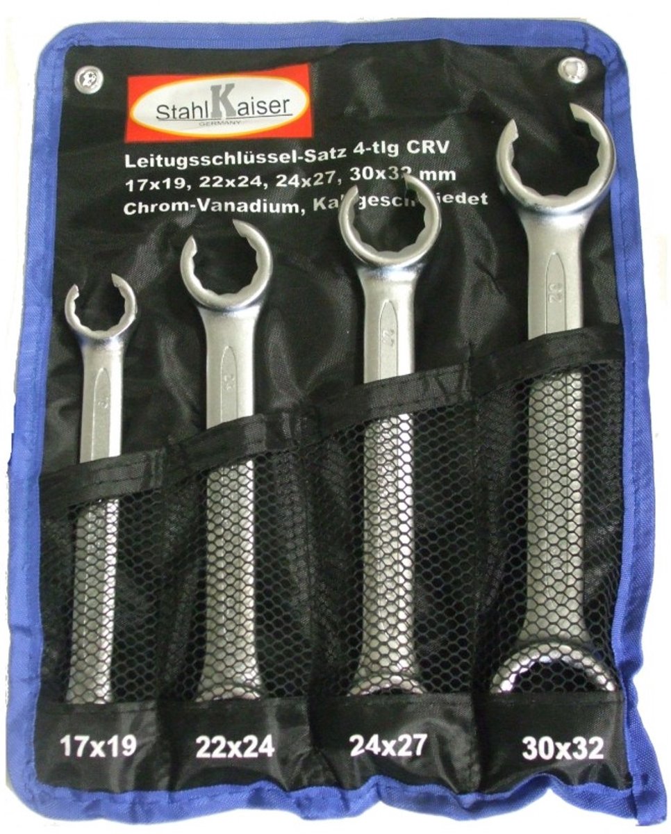 Stahlkaiser 4 Delige Professionele Open Ringsleutelset Voor Remleidingen CV, 17x19 - 30x32 mm