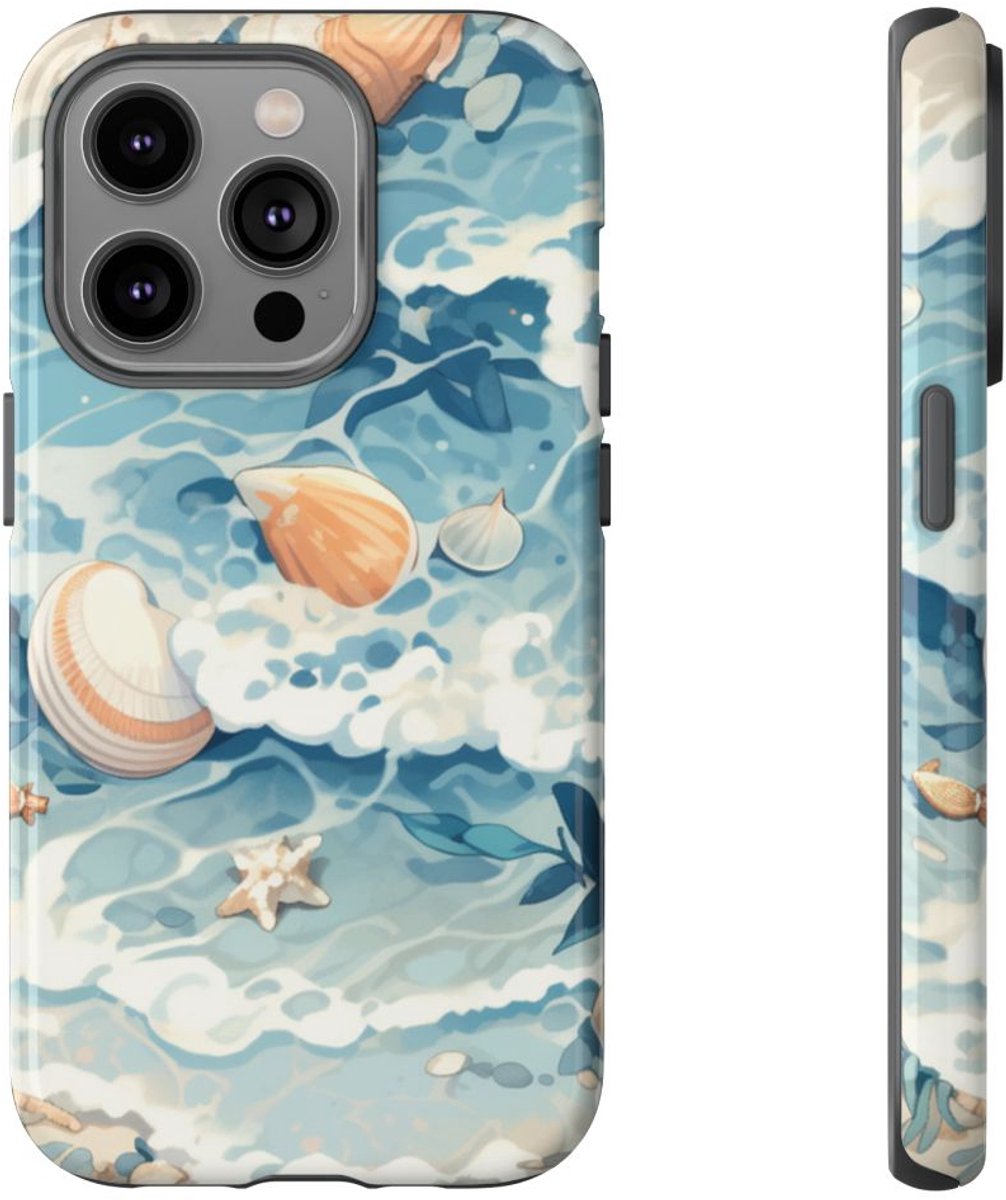 Zeesterren en Schelpen op Oceaangolven – Telefoonhoesje Geschikt voor iPhone 14 Pro