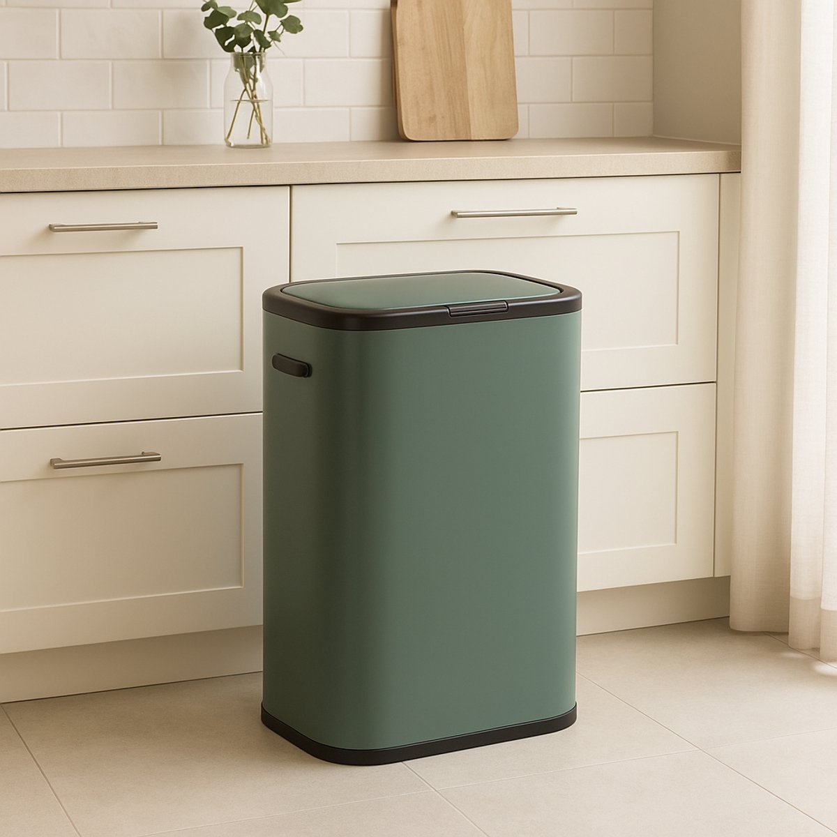 Fameilleur prullenbak 60 liter groen- afvalemmer- vuilnisbak- vuilemmer- prullen bak- afval emmer- afvalbak- afval emmer- Groot- Prullenbak met Drukdeksel -Stijlvol Ontwerp- voor Drukke Huishoudens en Kantoren | Duurzaam-prullen bak-vuilnis bak