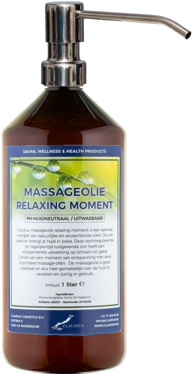 Massageolie Relaxing Moment 1 liter met zilveren pomp - 100% natuurlijk - biologisch en koud geperst
