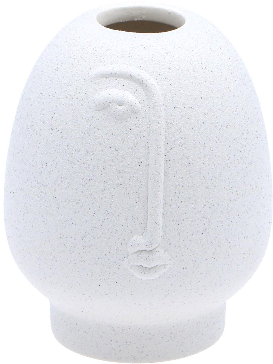Arti Casa Decoratieve Vaas Gezicht - Witte Vaas met Reliëf Design - Moderne Vaas voor Bloemen en Interieur Decoratie - Ø12 x 17 cm - Wit