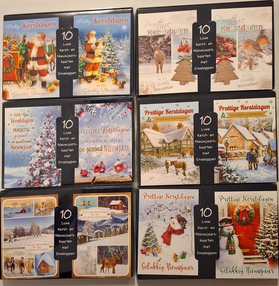 50 stuks Luxe Kerstkaart en Nieuwjaarskaart met envelop | 15x10.5cm | 5 pakjes | Serie Blauw - C