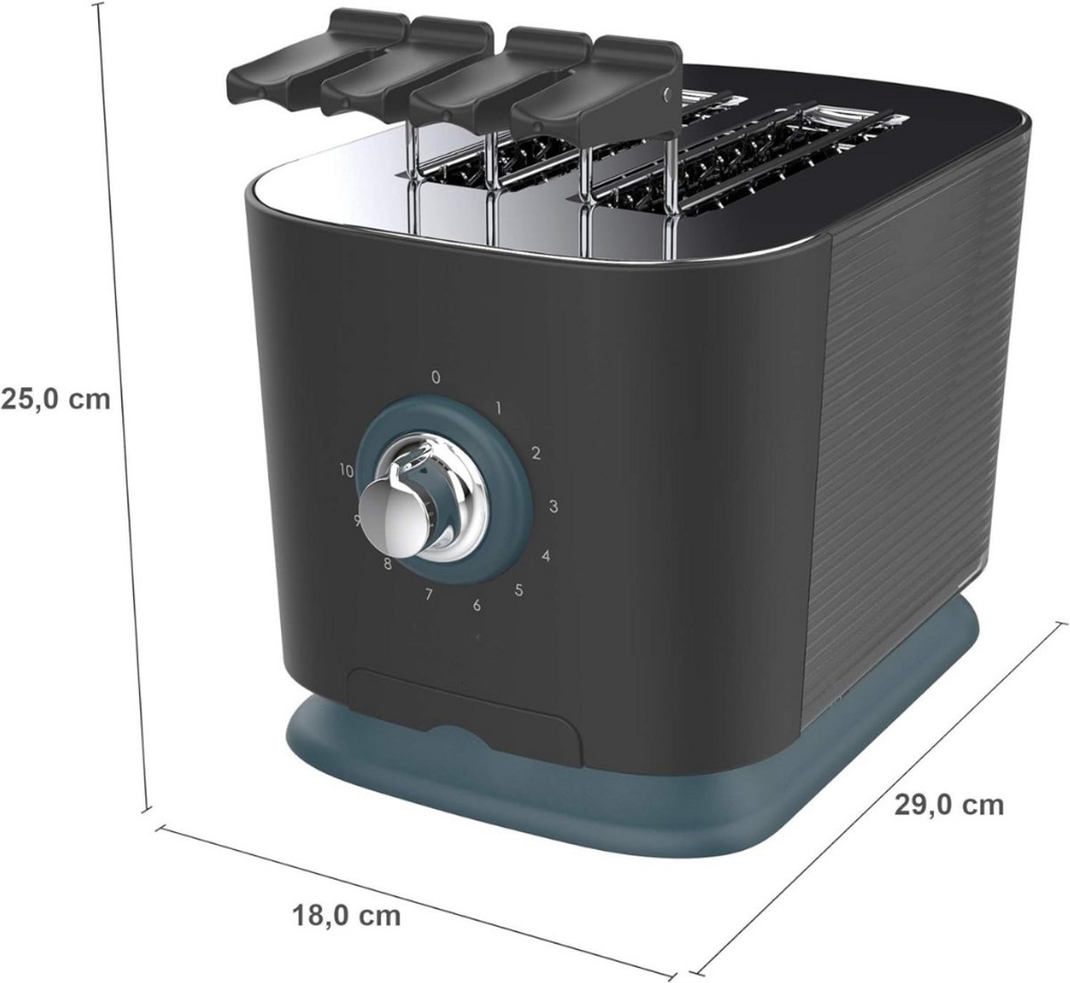 MMM® Tosti Apparaat Broodrooster - Broodrooster met Tostiklemmen - Tosti Broodrooster - 10 Bruiningsniveaus - 2 Extra Grote Sleuven en Openbare Tangen- Zwart- 33 cm x 25 cm x 23 cm