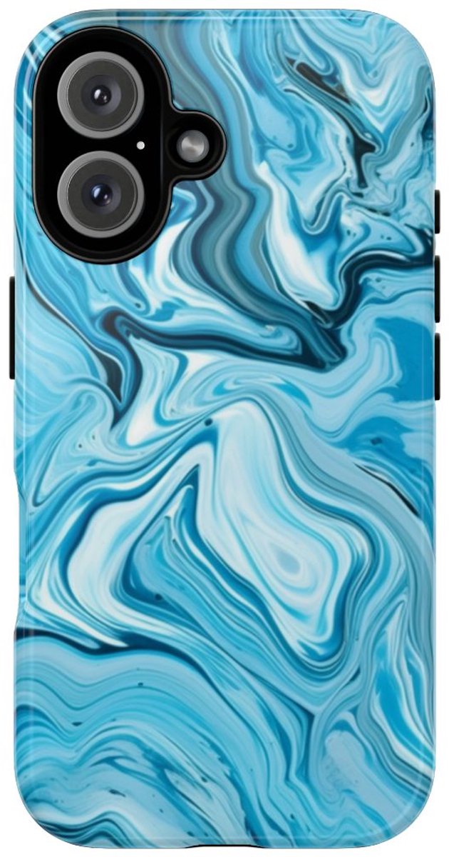 Blauw-Witte Marmeren Swirl Abstract – Telefoonhoesje Geschikt voor iPhone 16