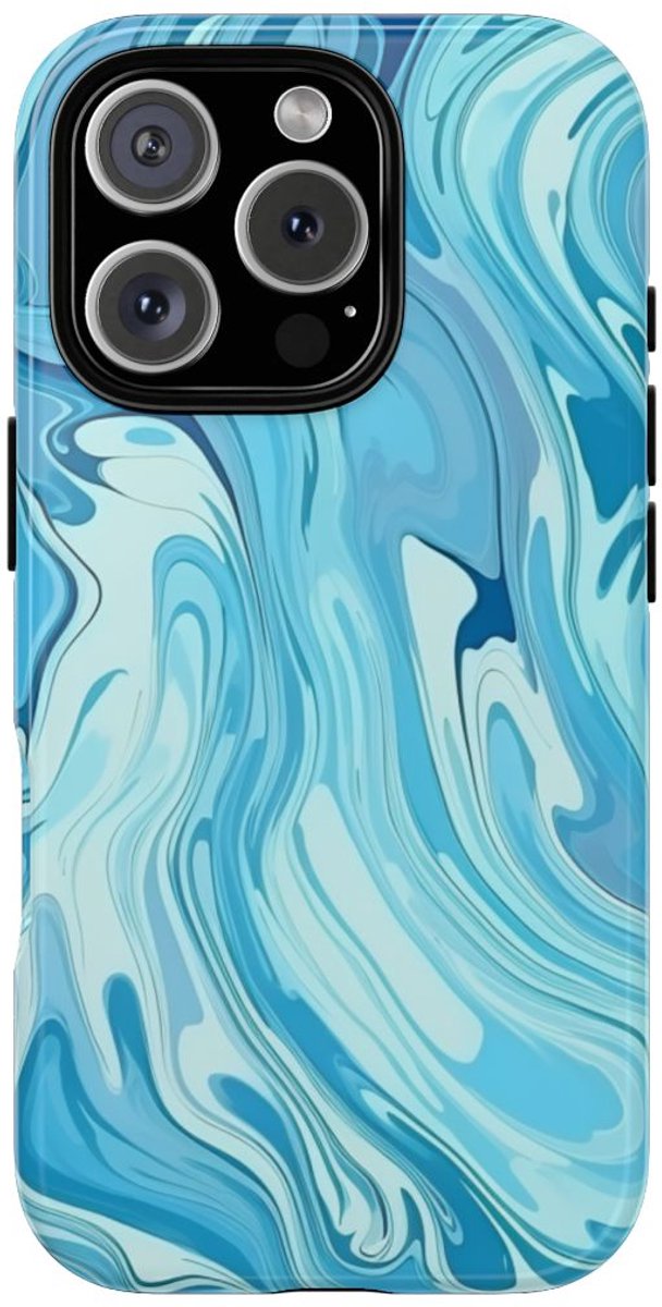 Blauw Suminagashi Marmer Abstract – Telefoonhoesje Geschikt voor iPhone 16 Pro