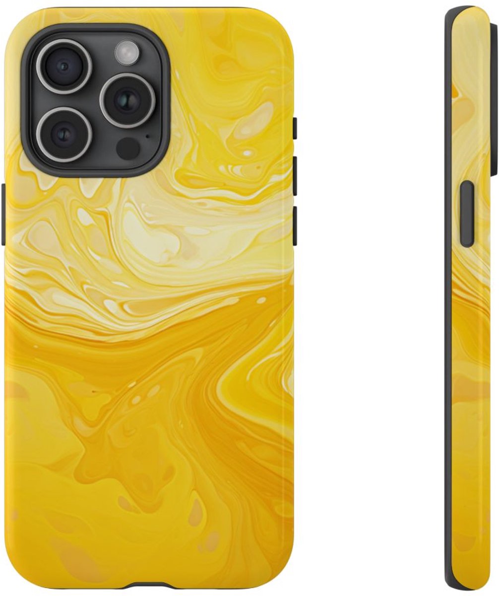 Gouden Gele Abstracte Krullen – Telefoonhoesje Geschikt voor iPhone 15 Pro Max