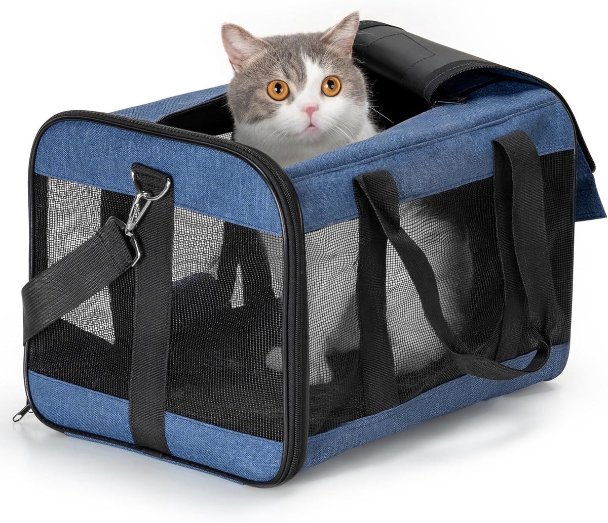 Hondenbox, opvouwbaar, hondentransportbox, kattentransportbox, kattenbox, transportbox, kattentas voor hond, katten, goedgekeurd door luchtvaartmaatschappijen, reisvriendelijke transporttas - M - blauw