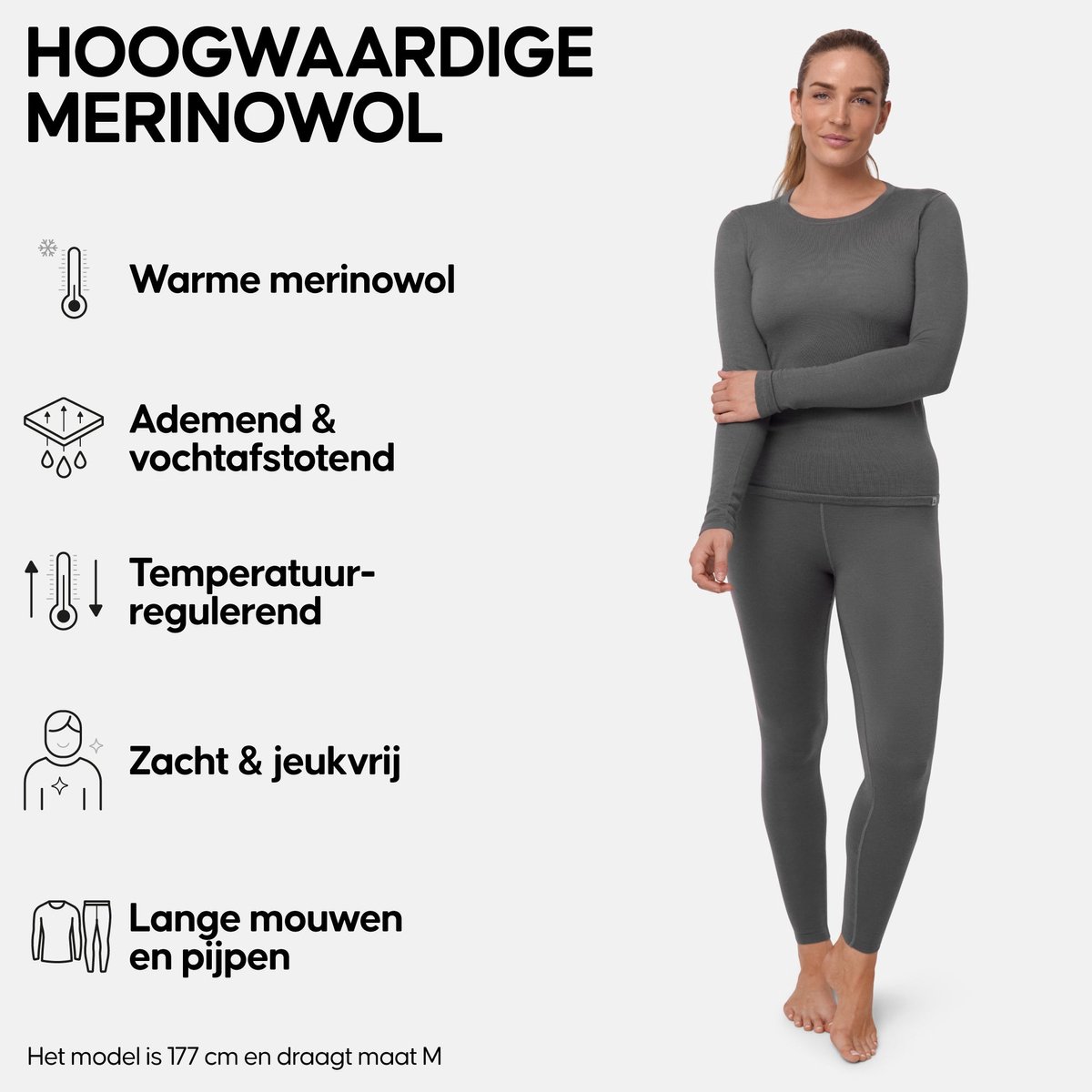 DANISH ENDURANCE Thermokleding Set Heren & Dames, Thermisch Ondergoed Heren & Dames, Unisex BaseLayer Set, Zwart/Grijs, XL