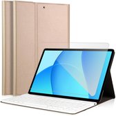 Hoes met toetsenbord geschikt voor Oppo Pad SE (11 inch - 2025) / OnePlus Pad Lite - Screen Protector GlassGuard - Keyboard Book Case Cover Hoesje Goud & Screenprotector
