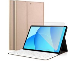 Hoes met toetsenbord geschikt voor Oppo Pad SE (11 inch – 2025) / OnePlus Pad Lite – Screen Protector GlassGuard – Keyboard Book Case Cover Hoesje Goud & Screenprotector