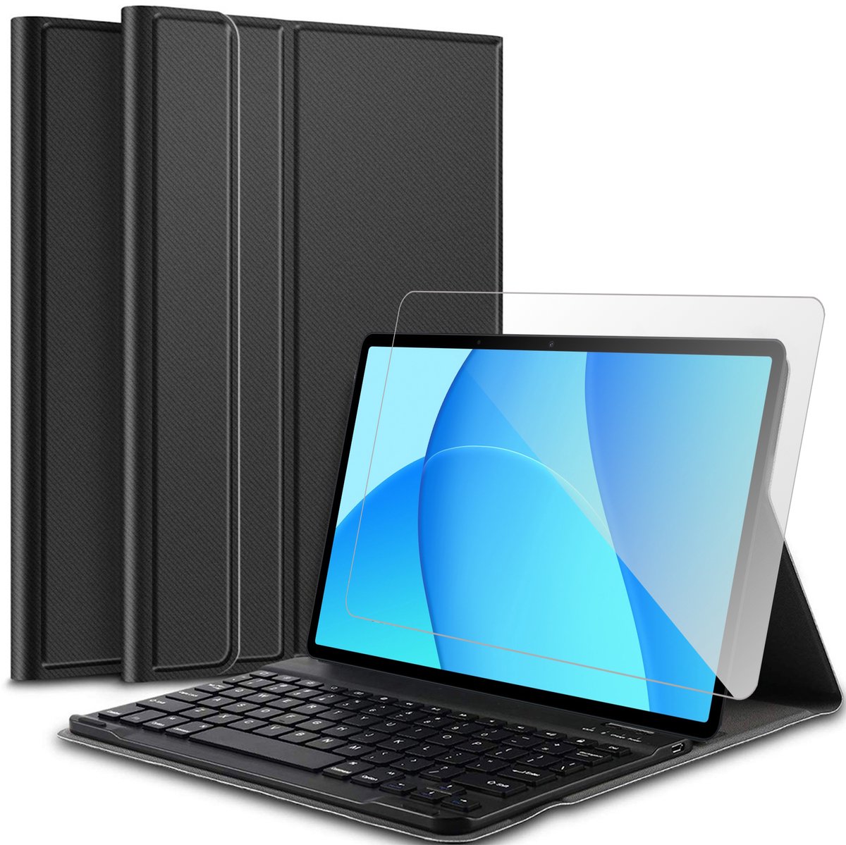 Hoes met toetsenbord geschikt voor Oppo Pad SE (11 inch - 2025) / OnePlus Pad Lite - Screen Protector GlassGuard - Keyboard Book Case Cover Hoesje Zwart & Screenprotector