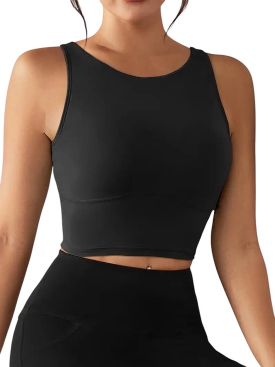 Débardeur avec coussinets amovibles - Soutien-gorge de sport - Femme - Respirant - Extensible - Élégant - Confortable - Pratique - Idéal pour la Course à pied , le Yoga et le Fitness - Zwart - Taille L