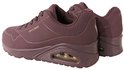 Baskets Skechers UNO de couleur bordeaux, vue latérale avec logo "SKECHERS" et coussin d'air.