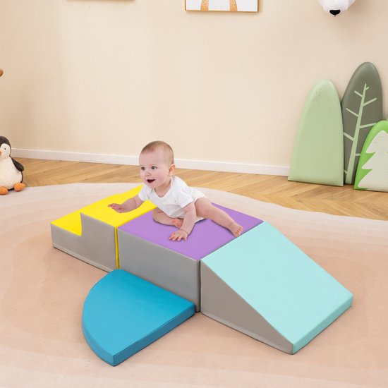 COSTWAY 4 stuks. Schuimbouwstenen, reuzenbouwstenen om te ravotten en te klimmen, zachte schuimbouwstenen, grote bouwstenen, bouwblokken voor kleuters, baby's en schoolkinderen van COSTWAY — afbeelding 3