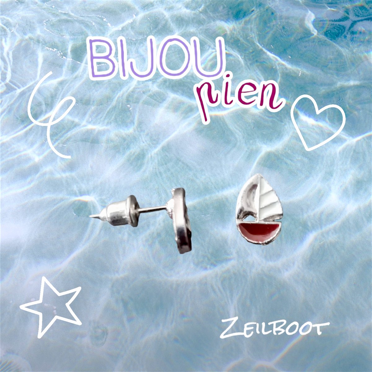 Kids Bijoux - Bijou Pien - Oorstekers Zilver Tone - Zeilboot (wit/ rood) - 10x7 mm - Kinderen jeugd vrouwen - unisex - casual