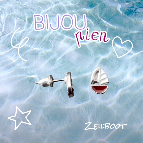 Bijou Pien hair et bijoux - Bijoux Kids - Boucles d'oreilles clous Argent - Voilier (blanc/rouge) - 10 x 7 mm - Enfants jeunes femmes - unisexe - décontracté