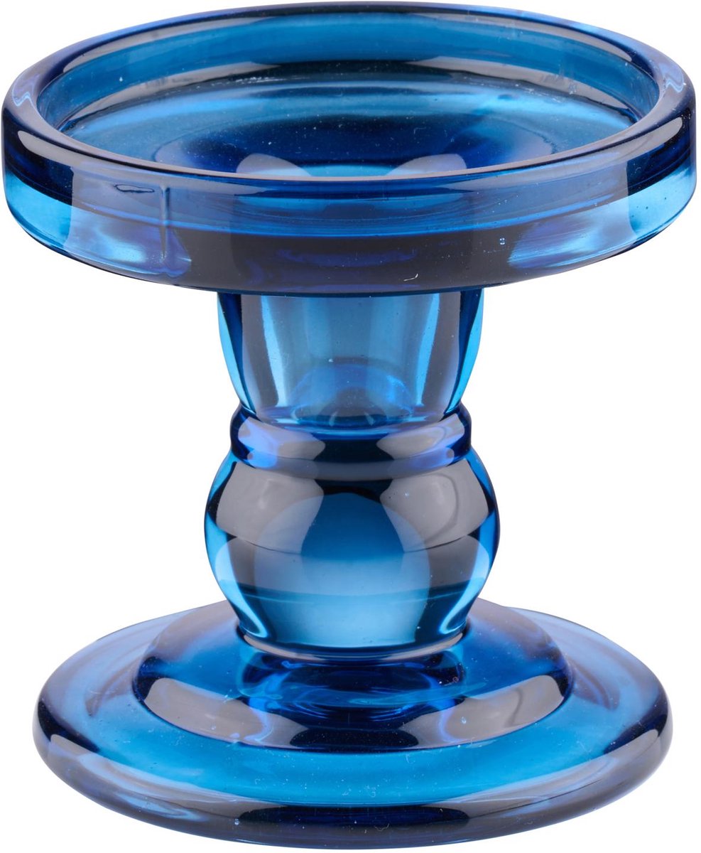 Arti Casa Kandelaar voor Stompkaars - Glazen Kaarsenhouder Transparant - Ø8,5 x 8,5 cm - Blauw