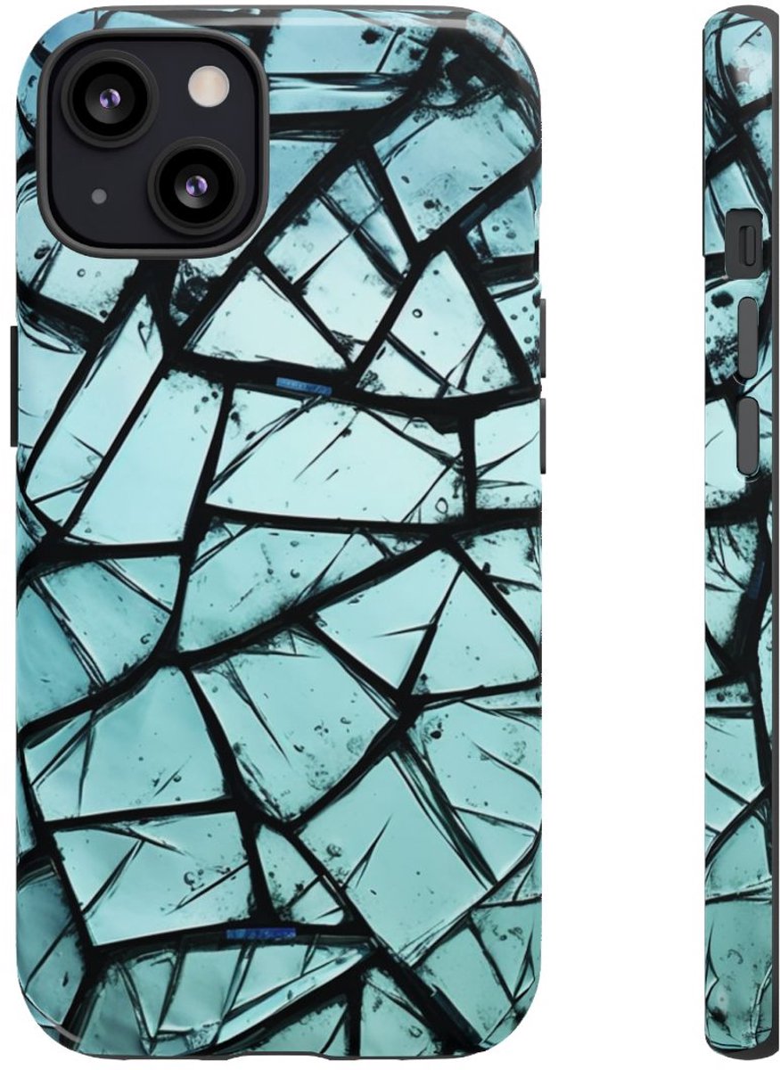 Blauw Gebroken Glaspatroon – Telefoonhoesje Geschikt voor iPhone 13