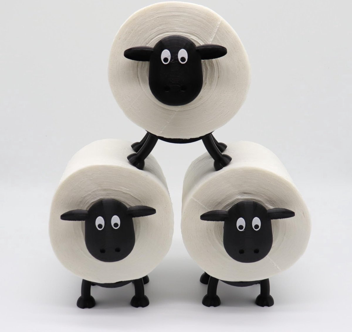 WNHB® Toiletrolhouder set van 3 - grappige toiletpapierhouder in schaap design - geschikt voor 38 en 42 mm rollen