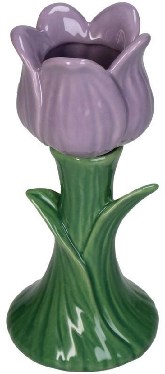 Vaas Tulp Paars – Aardewerk – H16 cm – Decoratieve Bloemenvaas