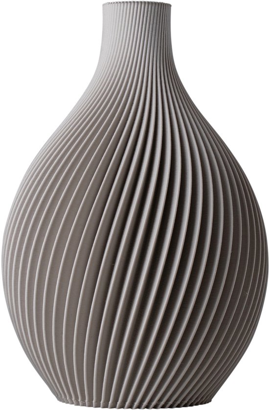 Slimprint Vaas IRIS - Greige - D14 x H20 cm - Klein Bolvaasje met Elegant Spiraalvormig Design - 100% Gerecycled Bioplastic