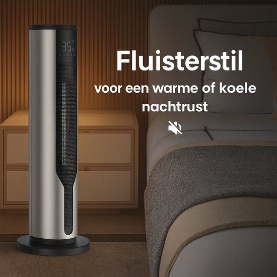 HeatSense® Elektrische Kachel en Ventilator - 2-in-1 Heater - 2000W Ventilatorkachel - Verstelbare Temperatuur - Electrische Keramische Kachel met Stoffilter - Winter en Zomer - Platina Grijs