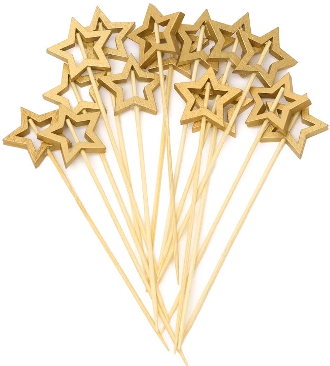 50 Houten Fingerfood Cocktailprikkers 12,5 cm - Sterren Decoratie