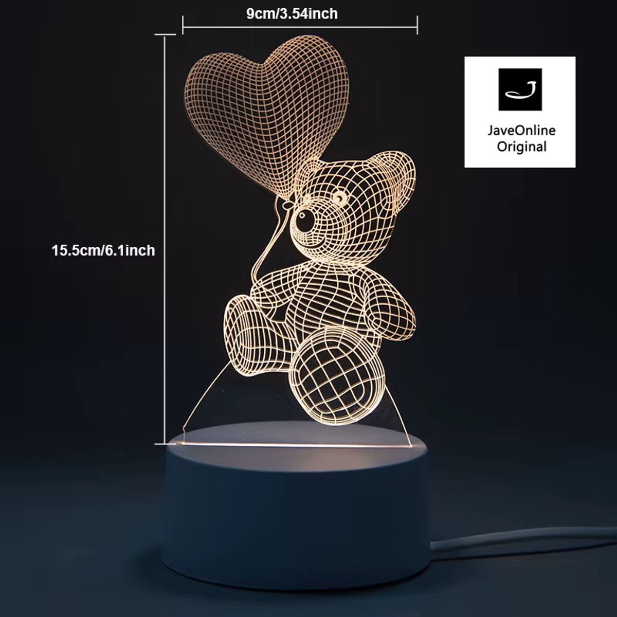 3D illusie Mini LED lampje - Beer met hartjesballon - Warm licht - USB Power - Tafellamp - Sfeerlamp - Bureaulamp - Nachtlamp - Cadeautje - Kinderlamp - Decoratie - Liefde - Moederdag - Verjaardag - Valentijn - Love