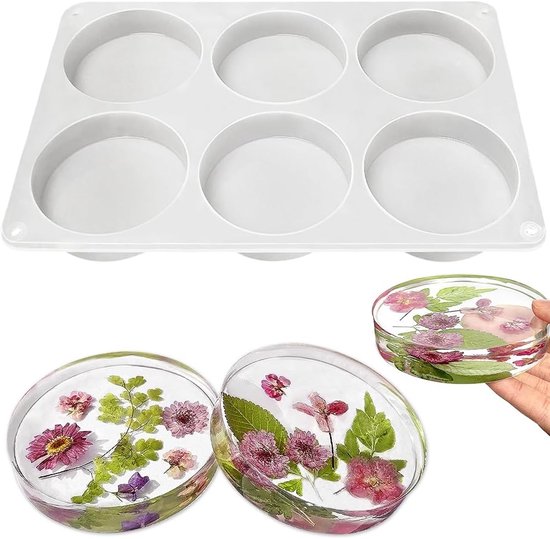 6 Holen Onderzetter Mal - 26.5×18 cm Diepe Ronde Vorm - 10 cm Epoxy Coaster Silicone Mal - Voor Bloem Conservering ,Resin Kunst
