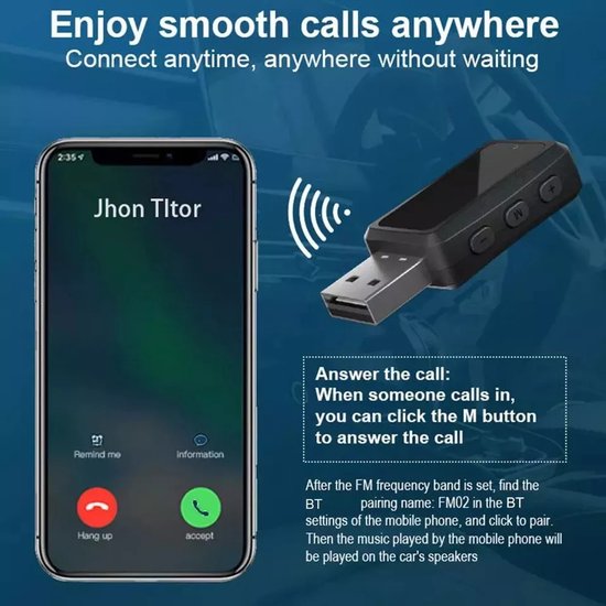 Auto Bluetooth 5.3 audio-ontvanger/zender USB-adapter met LED-display van ALESIGHT — afbeelding 3