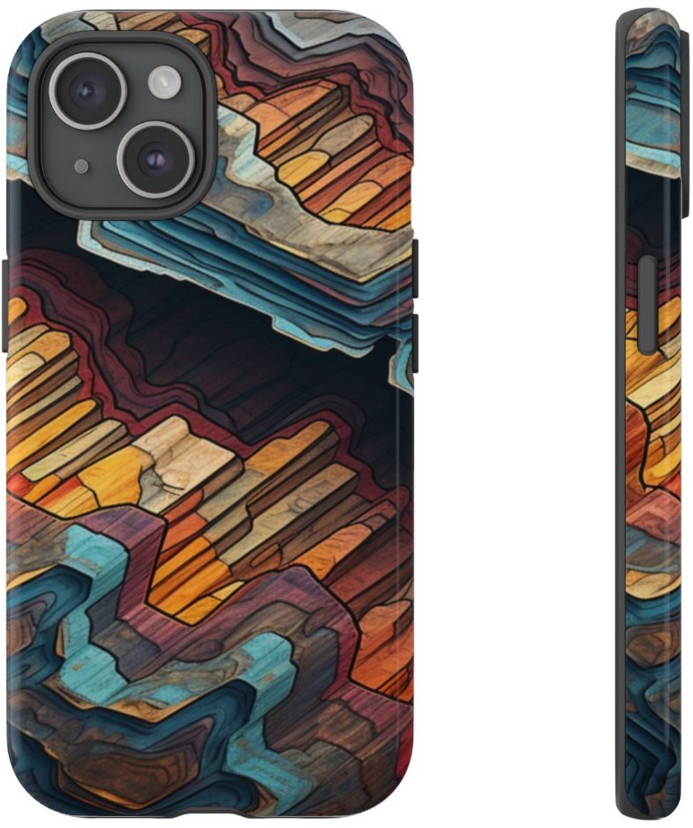 Gelaagd Abstract Geodepatroon – Telefoonhoesje Geschikt voor iPhone 15