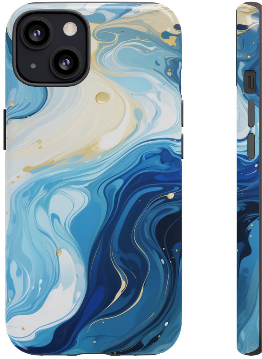 Blauw-Witte Marmer Abstract – Telefoonhoesje Geschikt voor iPhone 13