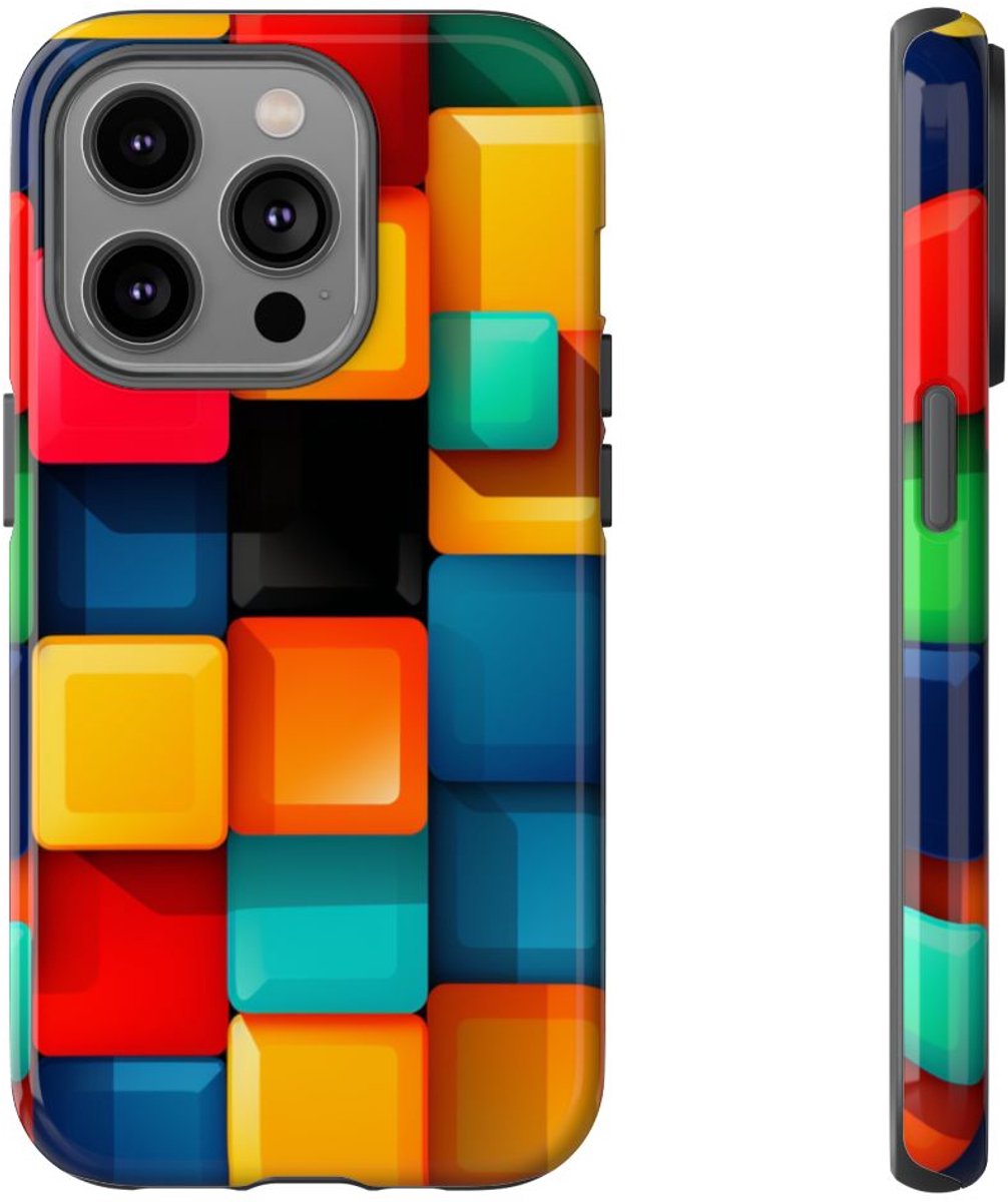 Kleurrijk 3D Vierkantenpatroon – Telefoonhoesje Geschikt voor iPhone 14 Pro