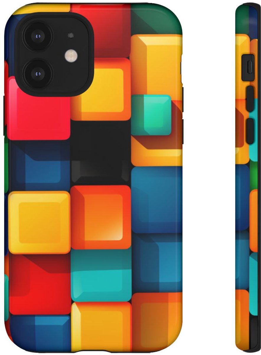 Kleurrijk 3D Vierkantenpatroon – Telefoonhoesje Geschikt voor iPhone 12