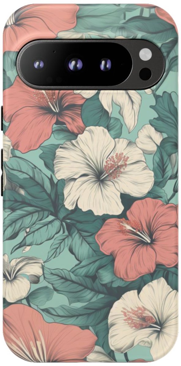 Pastel Hibiscus Bloemenpatroon – Telefoonhoesje Geschikt voor Google Pixel 9 Pro
