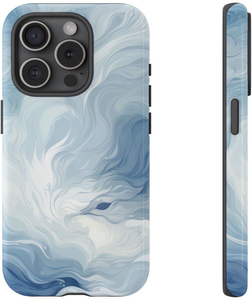 Wervelend IJzig Blauw Abstract Ontwerp – Telefoonhoesje Geschikt voor iPhone 15 Pro